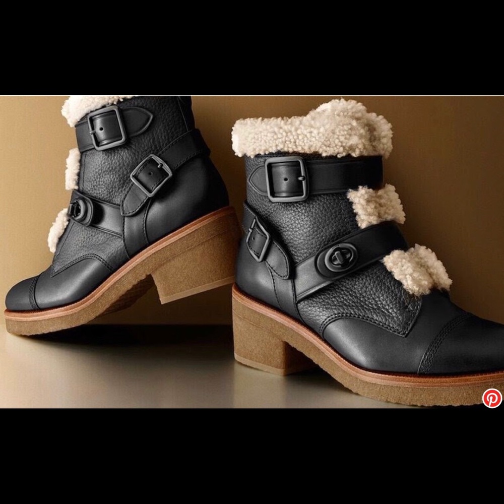 Coach Preston Leather & Shearling Bootie